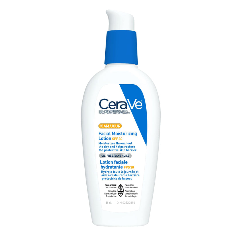CeraVe Facial Moisturizer with SPF 30. Face Sunscreen Lotion with Hyaluronic Acid, Niacinamide & Ceramides for Women & Men. Oil-free, normal to dry skin. Verified Extended Use Date, Travel Size 89ML 🍁 All In One Marketplace Canada