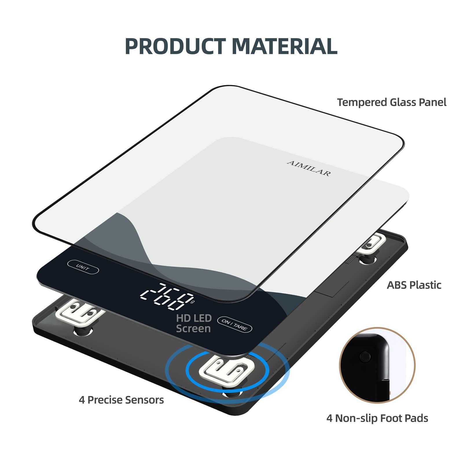 AIMILAR Digital Kitchen Scale 22lb/10kg USB-C Rechargeable, Tempered Glass Top Easy Clean, LED Touch Screen No Buttons, Auto Shut Off 🍁 All In One Marketplace Canada