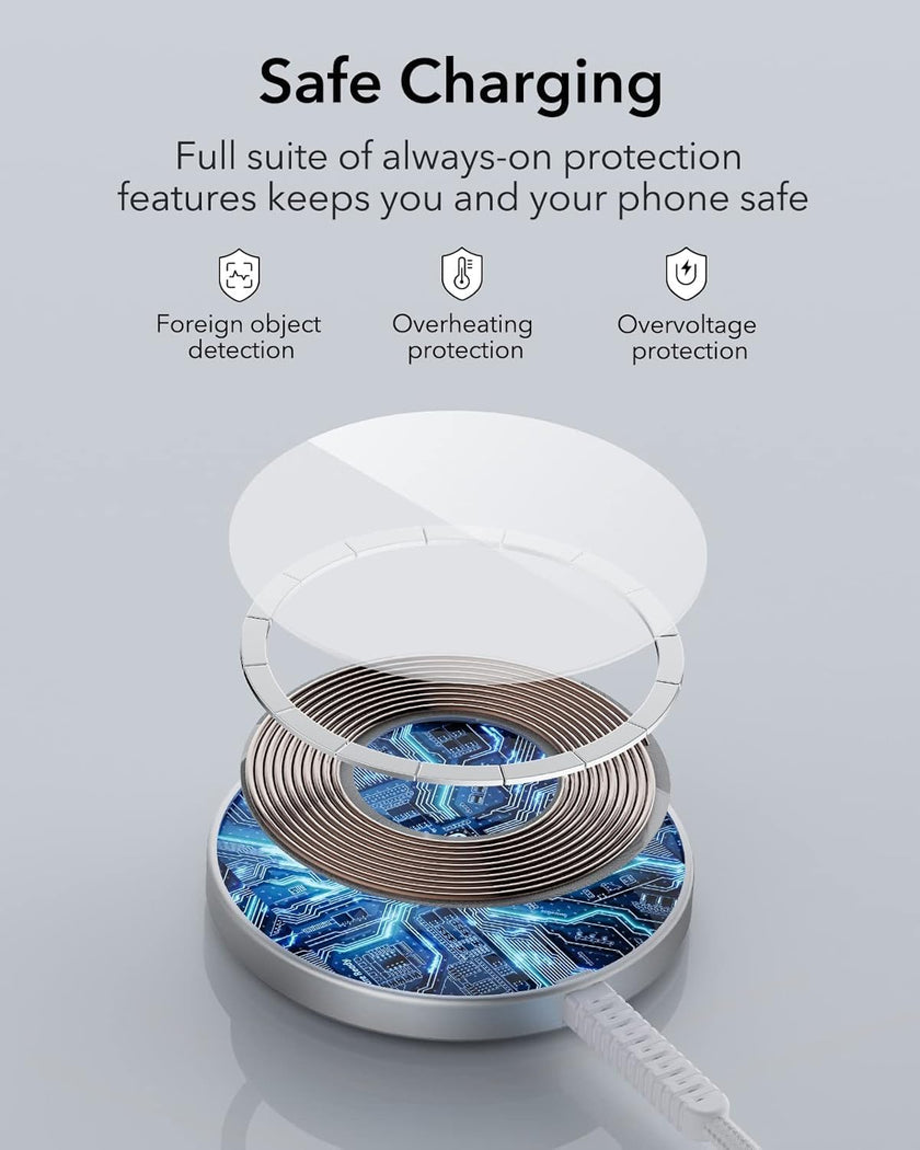 ESR Wireless Charger 15W with MagSafe, Compatible with iPhone 17/16/15/14/13/12 Series, MagSafe Accessories, Strong Magnetic Lock, Durable TPE Cable, 2 Pack, Silver 🍁 All In One Marketplace Canada