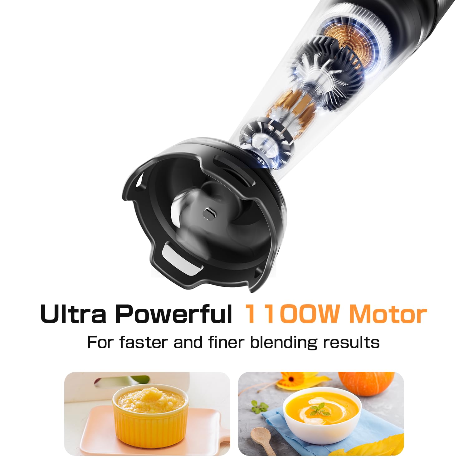 Immersion Blender Handheld 1100W - 3 in 1 Hand Blenders Set with Trigger Speed Control Stainless Steel Emulsion Stick with Whisk and Milk Frother, Emulsifier for Kitchen for Soup, Smoothie, Puree 🍁 All In One Marketplace Canada