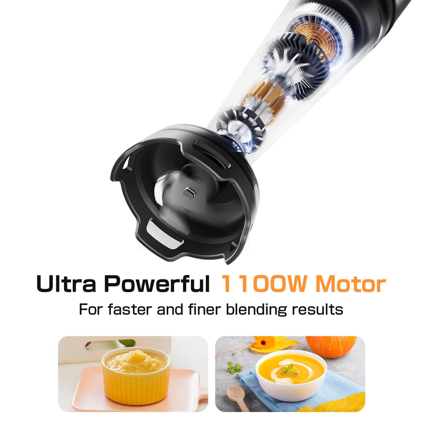 Immersion Blender Handheld 1100W - 3 in 1 Hand Blenders Set with Trigger Speed Control Stainless Steel Emulsion Stick with Whisk and Milk Frother, Emulsifier for Kitchen for Soup, Smoothie, Puree 🍁 All In One Marketplace Canada