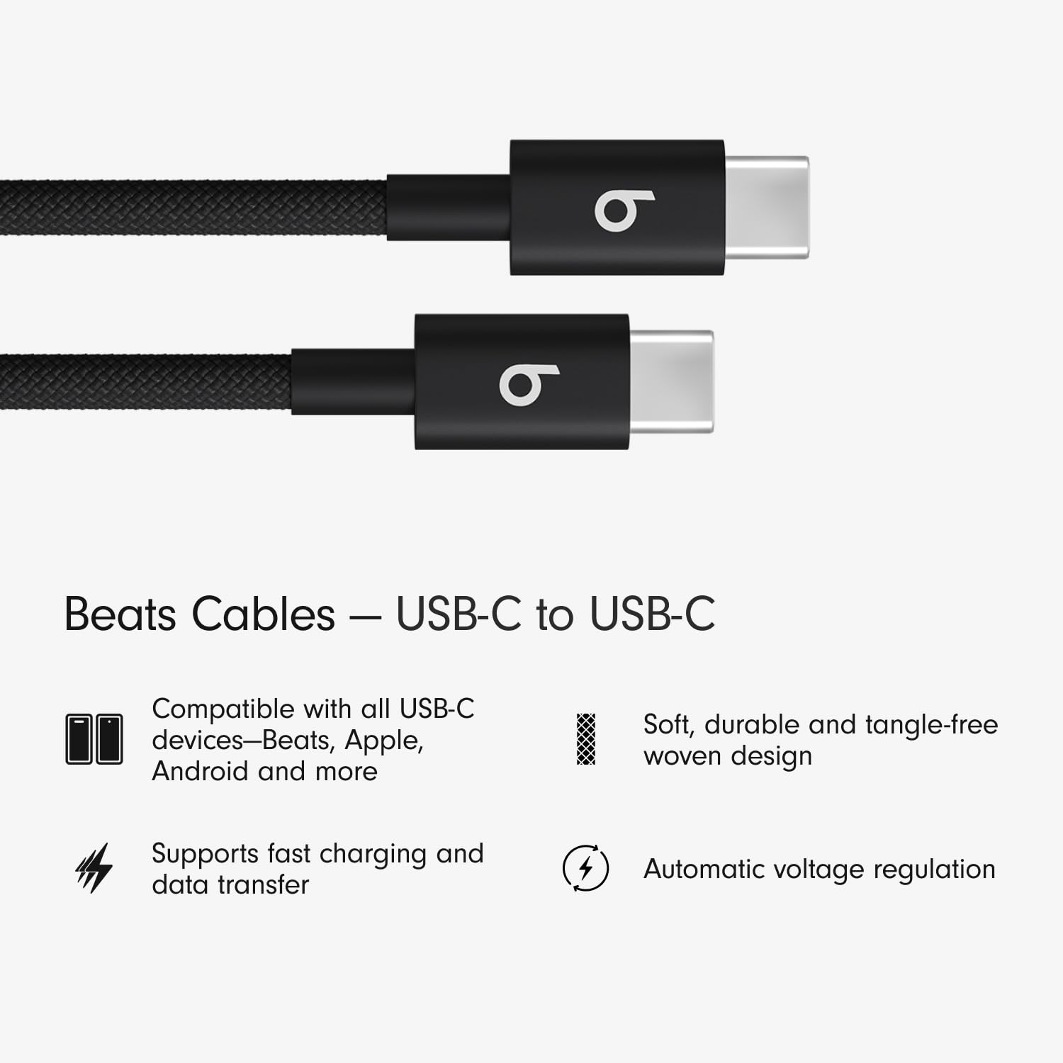 Beats USB-C to USB-C Woven Cable Fast Charging Durable/Tangle-Free Compatible Charger for Apple & Android Devices (1.5 m) - Bolt Black 🍁 All In One Marketplace Canada