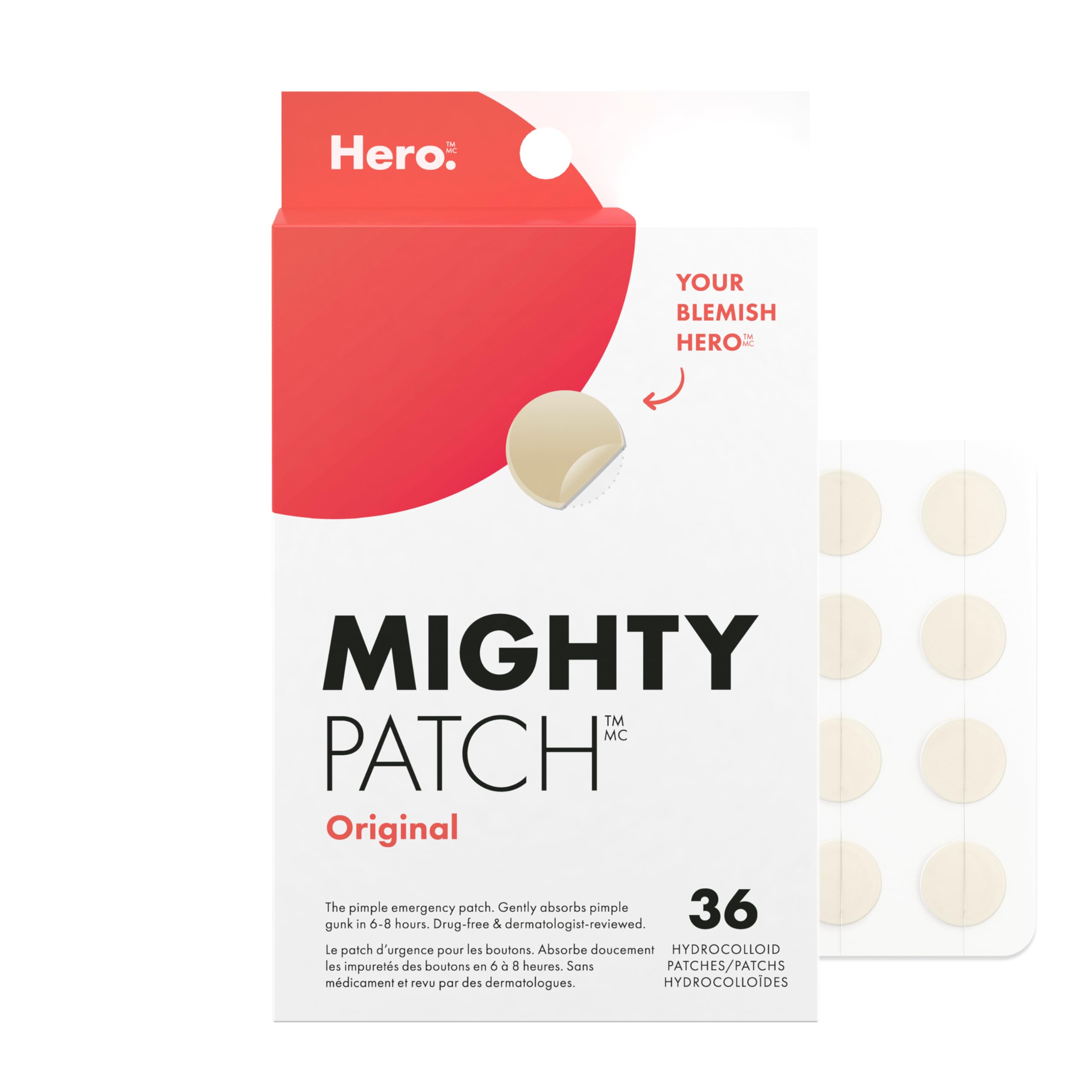 Hero Cosmetics Mighty Patch Original – Hydrocolloid Patch for Pimples, Overnight Acne Blemish & Zit Stickers for Sensitive Skin, 36 Count 🍁 All In One Marketplace Canada