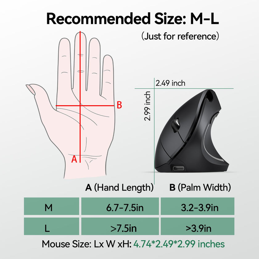 TECKNET Ergonomic Mouse, Rechargeable Vertical Ergo Mouse Wireless, Silent 2.4GHz 6 Buttons Optical Carpal Tunnel Mouse, 5 Adjustment Levels, Up to 4800DPI Wireless Mouse for Laptop, Desktop, PC 🍁 All In One Marketplace Canada