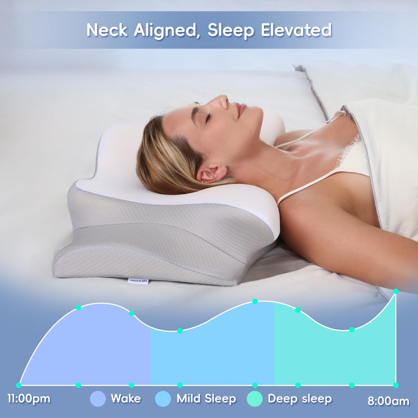 Missleep Cervical Neck Pillow,Memory Foam Pillows for Relieving Neck and Shoulder Pain, Neck Support Pillow for Side Sleepers, 2 Heights Ergonomic Pillow with Breathable Ice Silk Cover White 🍁 All In One Marketplace Canada