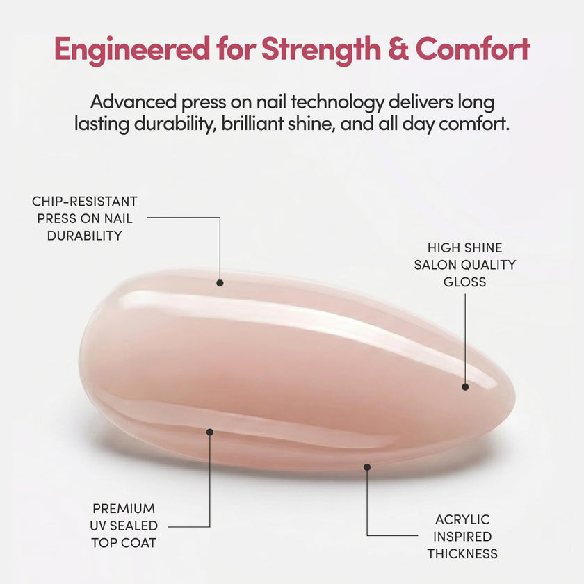 Glamnetic Press On Nails - Ma Damn | French Tip Nails, UV Finish Short Pointed Almond Shape, Reusable Semi-Transparent Nails in 12 Sizes - 24 Nail Kit with Glue 🍁 All In One Marketplace Canada