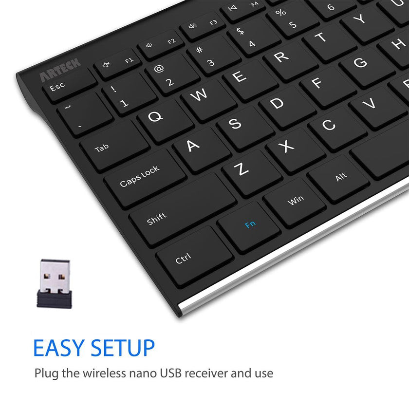 Arteck 2.4G Wireless Keyboard Stainless Steel Ultra Slim Full Size Keyboard with Numeric Keypad for Computer/Desktop/PC/Laptop/Surface/Smart TV and Windows 10/8/ 7 Built in Rechargeable Battery 🍁 All In One Marketplace Canada