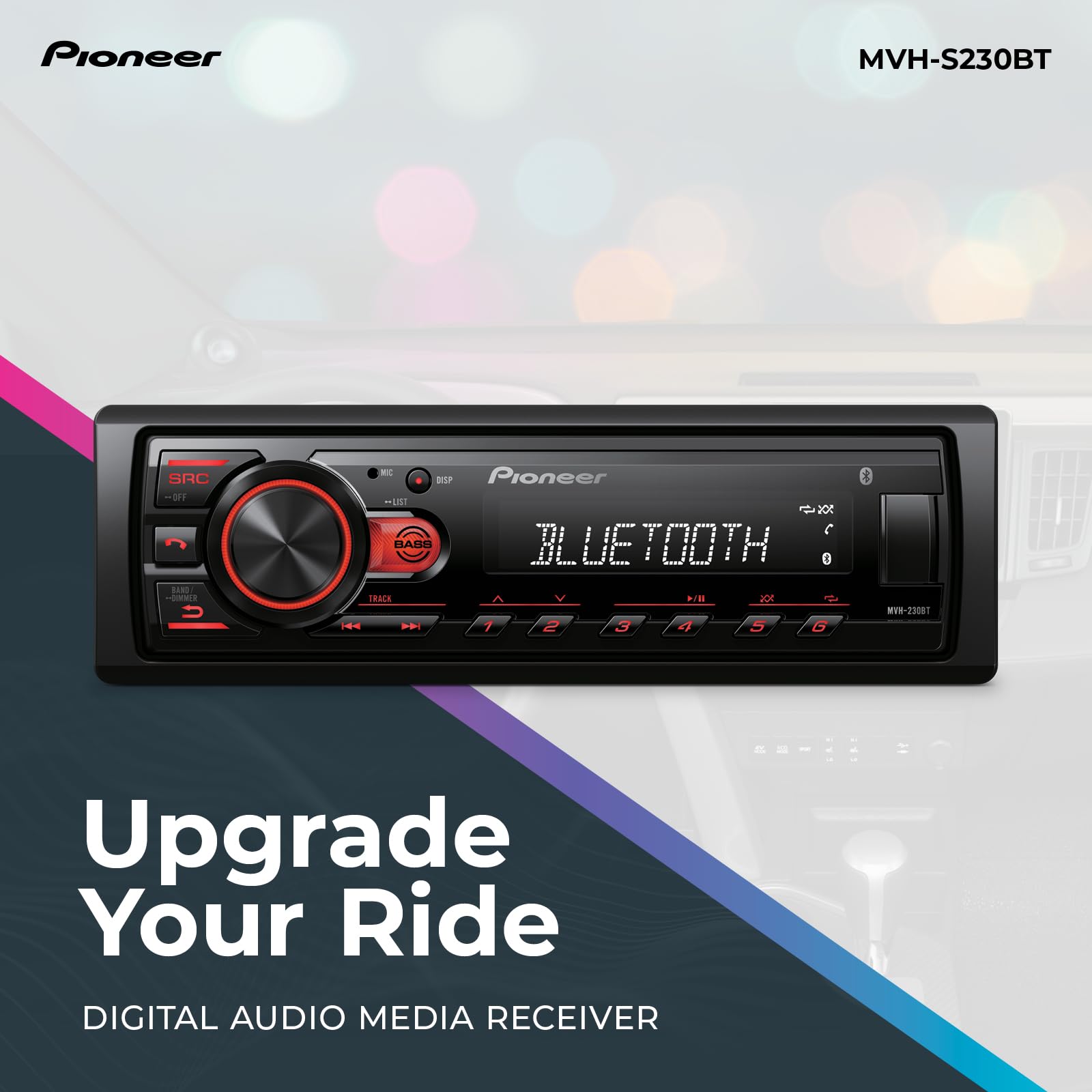 Pioneer MVH-S230BT 1-Din Digital Media Receiver – Bluetooth, USB, 50W x 4 Output, AM/FM Radio, iPhone/Android Compatible, Front/SW (Mono) Selectable RCA Output 🍁 All In One Marketplace Canada