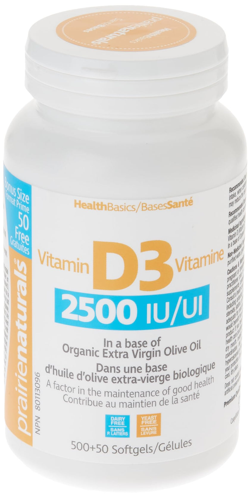 Prairie Naturals Vitamin d3 cholecalciferol 2,500iu softgel, 550 Count 🍁 All In One Marketplace Canada