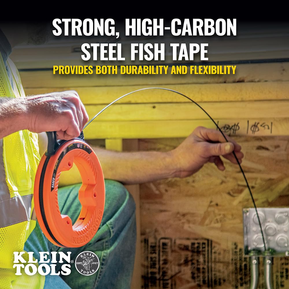 Klein Tools 56331 50-Foot Electrical Fish Tape, Steel Wire Puller with Double Loop Tip, Optimized Housing and Handle, 1/8-Inch,Orange/Black 🍁 All In One Marketplace Canada