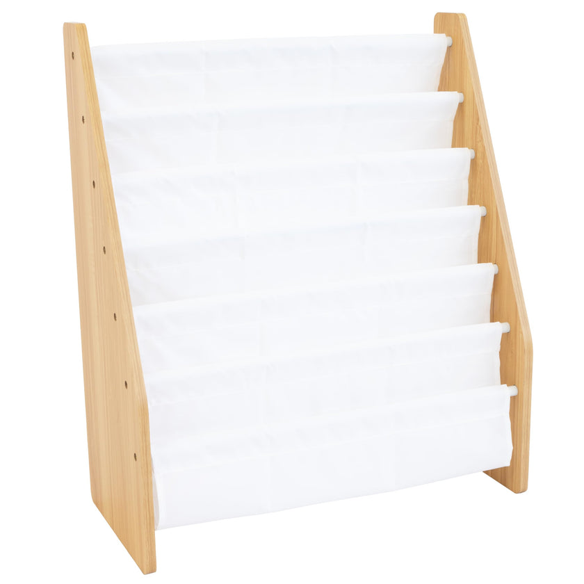 Humble Crew Kids Bookshelf 6-Tier Book Rack Organizer, Extra Large Toddler Bookcase with Fabric Storage Pockets, Front-Facing Display for Children’s Books, White/Natural Wood, Nursery/Playroom Storage 🍁 All In One Marketplace Canada