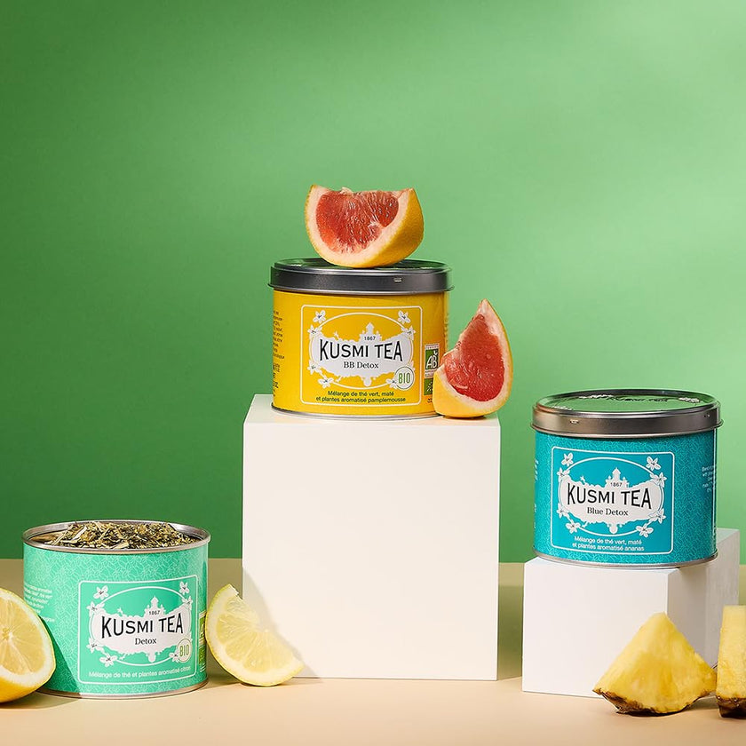 KUSMI TEA, BB Detox - Loose Leaf Tea Tin - Organic Blend of Green Tea, Maté & Grapefruit-flavoured Plants, 100g 🍁 All In One Marketplace Canada