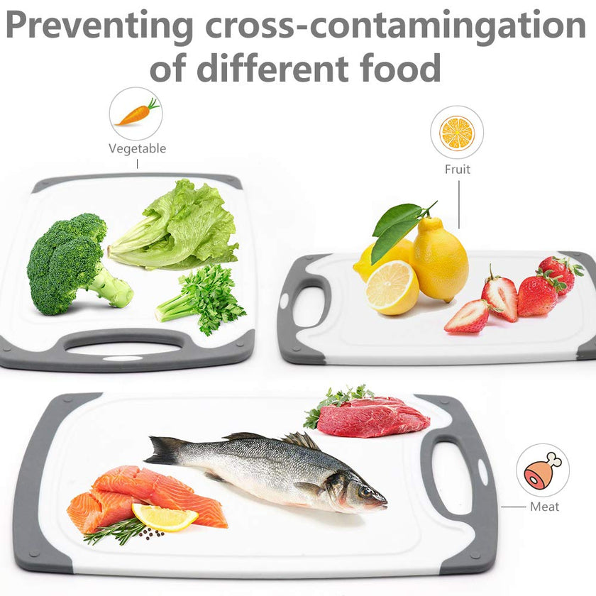 Cutting Boards for Kitchen, Plastic Chopping Board Set of 4 with Non-Slip Feet and Deep Drip Juice Groove, Easy Grip Handle 🍁 All In One Marketplace Canada