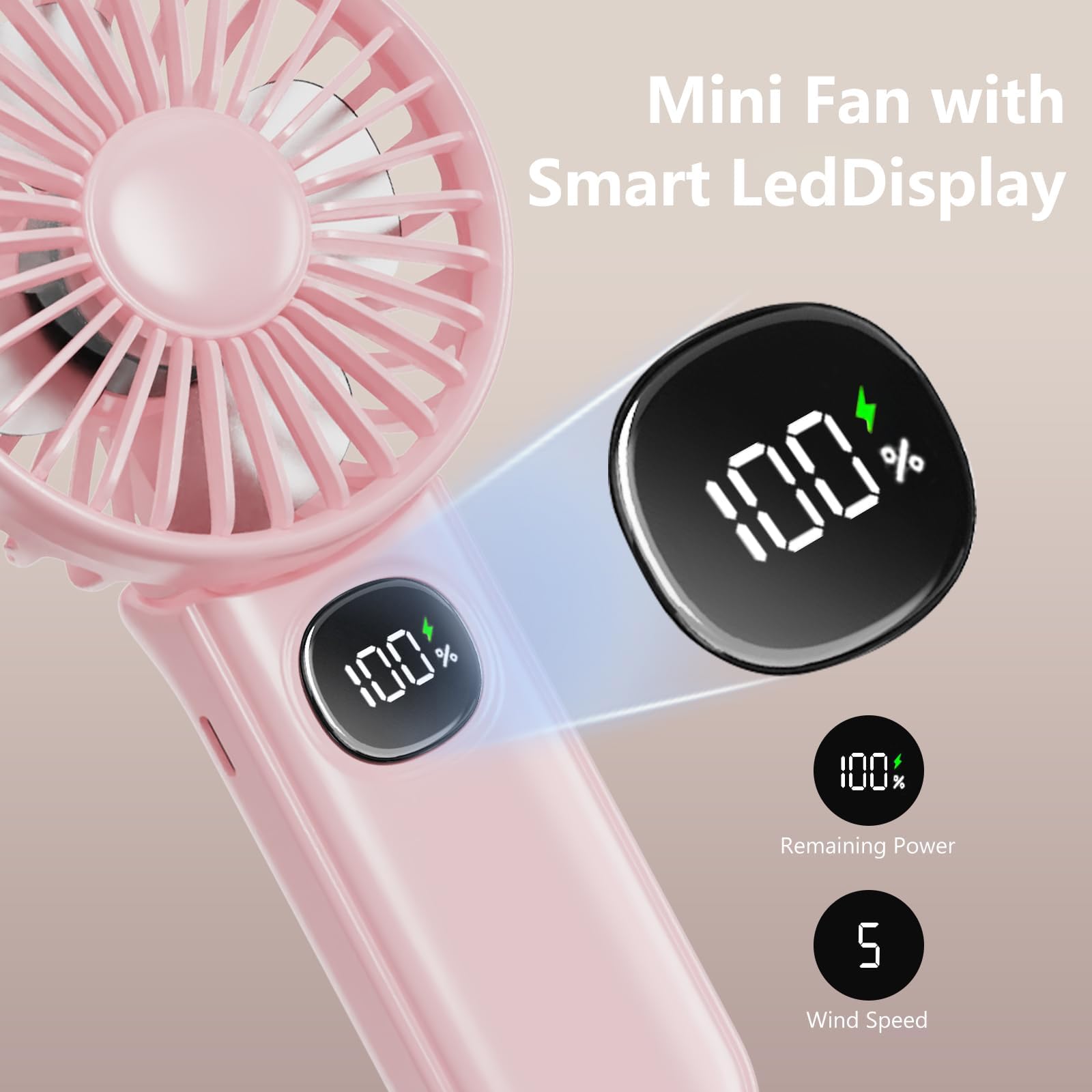 Xigmer Portable Fan, Handheld Fans 2-Pack, Mini Fan 5 Adjustable Speeds with Lanyard, Rechargeable Fans 180° Foldable for Makeup,Travel -Pink & Purple 🍁 All In One Marketplace Canada