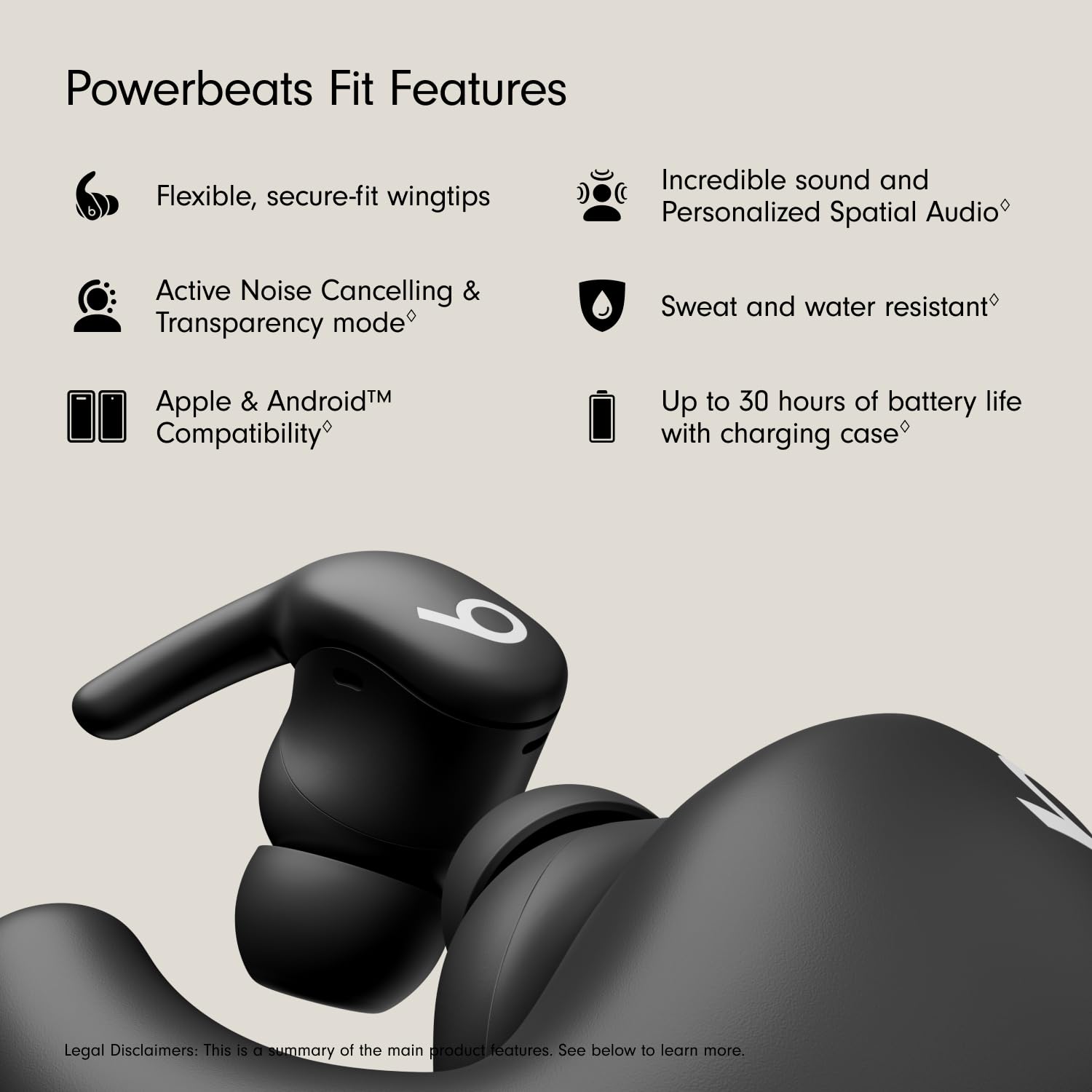 Beats - Powerbeats Fit - Wireless Noise-Cancelling Workout Earbuds with Ultimate Secure Fit, IPX4, Up to 30H of Battery Life & Charging case, Compatible with Apple & Android - Jet Black 🍁 All In One Marketplace Canada