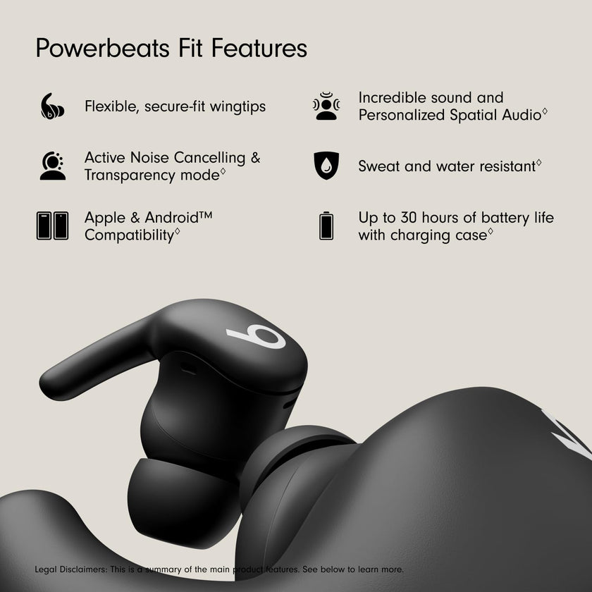 Beats - Powerbeats Fit - Wireless Noise-Cancelling Workout Earbuds with Ultimate Secure Fit, IPX4, Up to 30H of Battery Life & Charging case, Compatible with Apple & Android - Jet Black 🍁 All In One Marketplace Canada