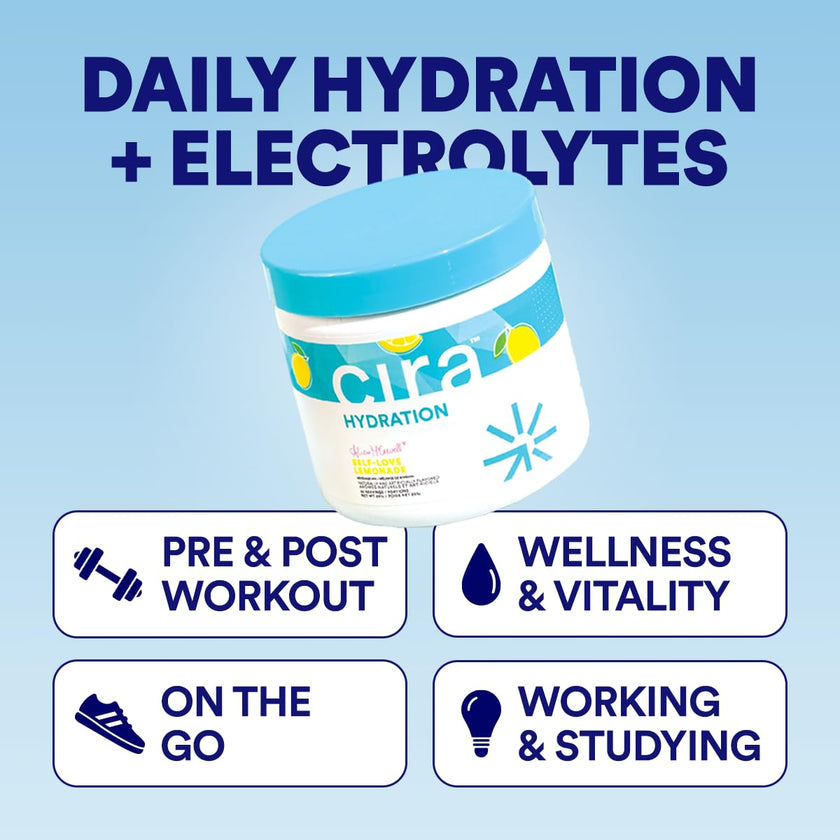 Cira Hydration Electrolytes Powder - Cira x Alicia McCarvell’s Daily Electrolyte Powder, Sugar Free w Himalayan Salt, Magnesium, & Potassium for Dehydration Relief - Self-Love Lemonade, 45 Servings 🍁 All In One Marketplace Canada