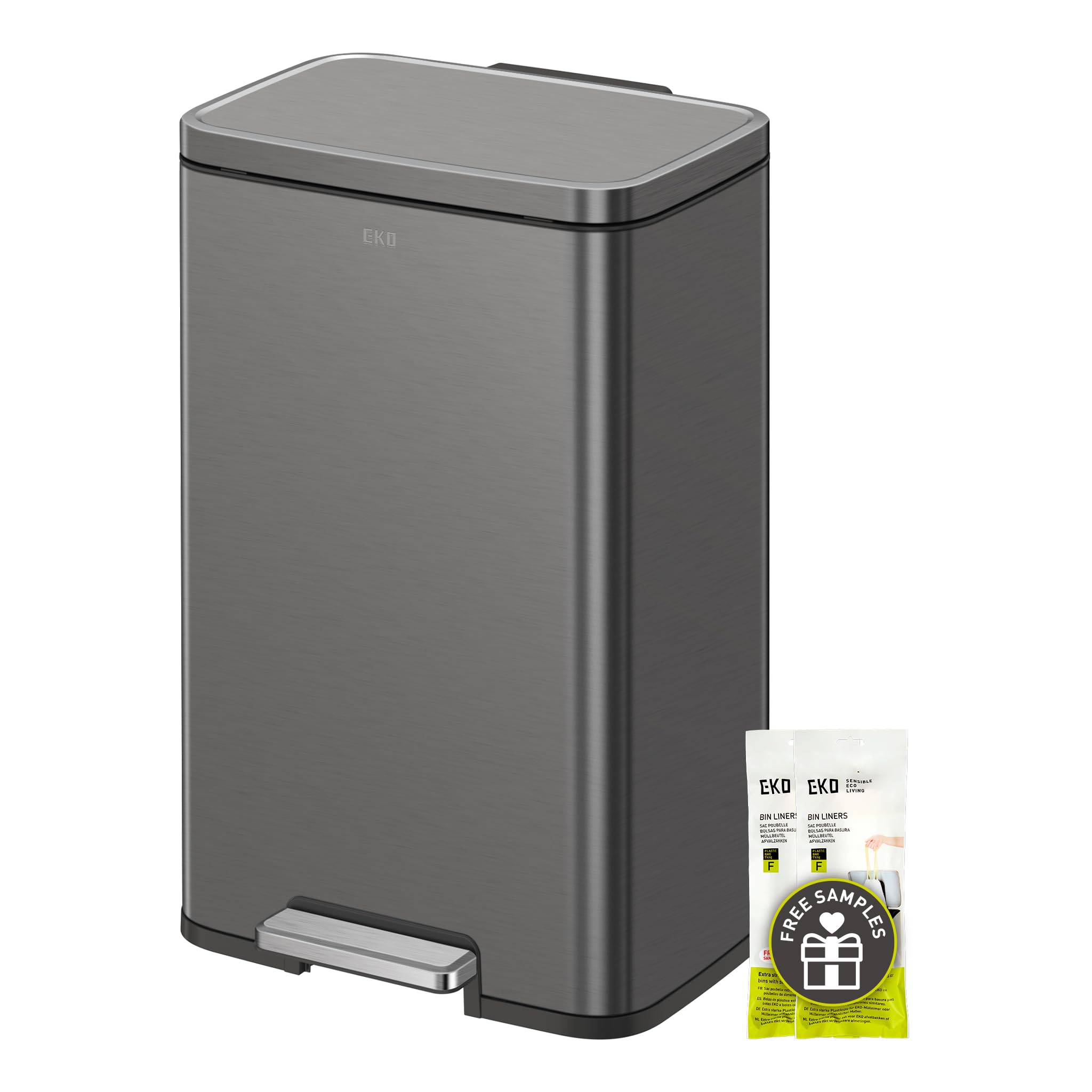 EKO Madison Gunmetal Steel 50 Liter/13.2 Gallon Step Trash Can with Inner Liner - Fingerprint Resistant Finish 🍁 All In One Marketplace Canada