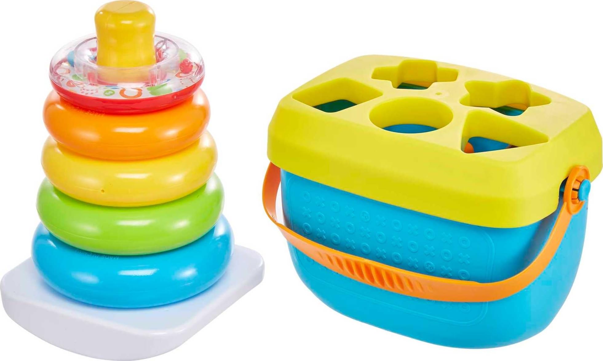 Fisher-Price Baby’s First Blocks & Rock-a-Stack Toy Set, Bucket of 10 Shapes & Ring Stacking Activity for Developmental Play Ages 6+ Months 🍁 All In One Marketplace Canada