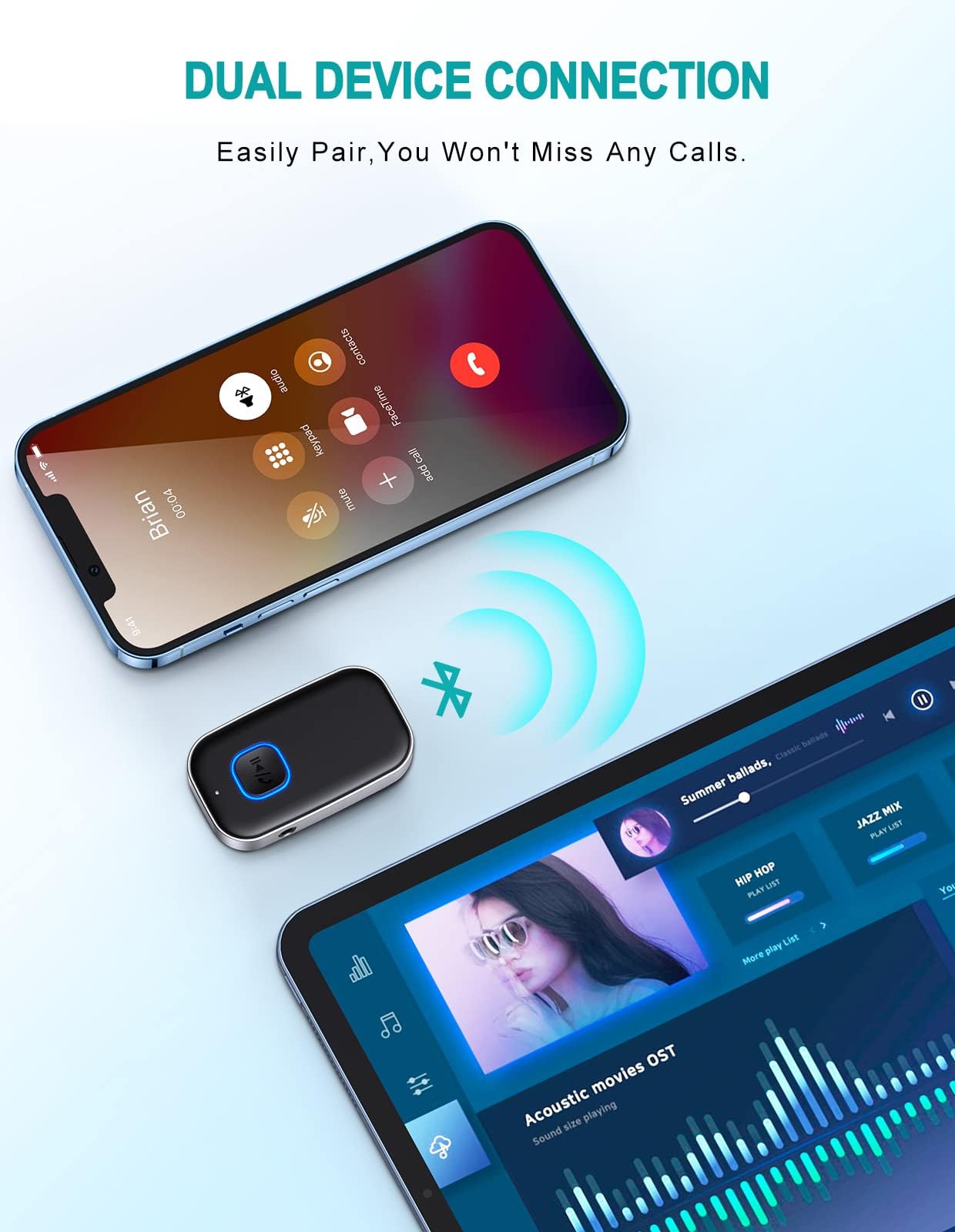WOCBUY Bluetooth Car Adapter, 3.5mm AUX Bluetooth Receiver for Music Streaming, Wireless Music Audio Adapter with Built-in Mic, Home Stereo, Speakers (Handsfree Car Kits, 16H Playtime, Dual Link) 🍁 All In One Marketplace Canada