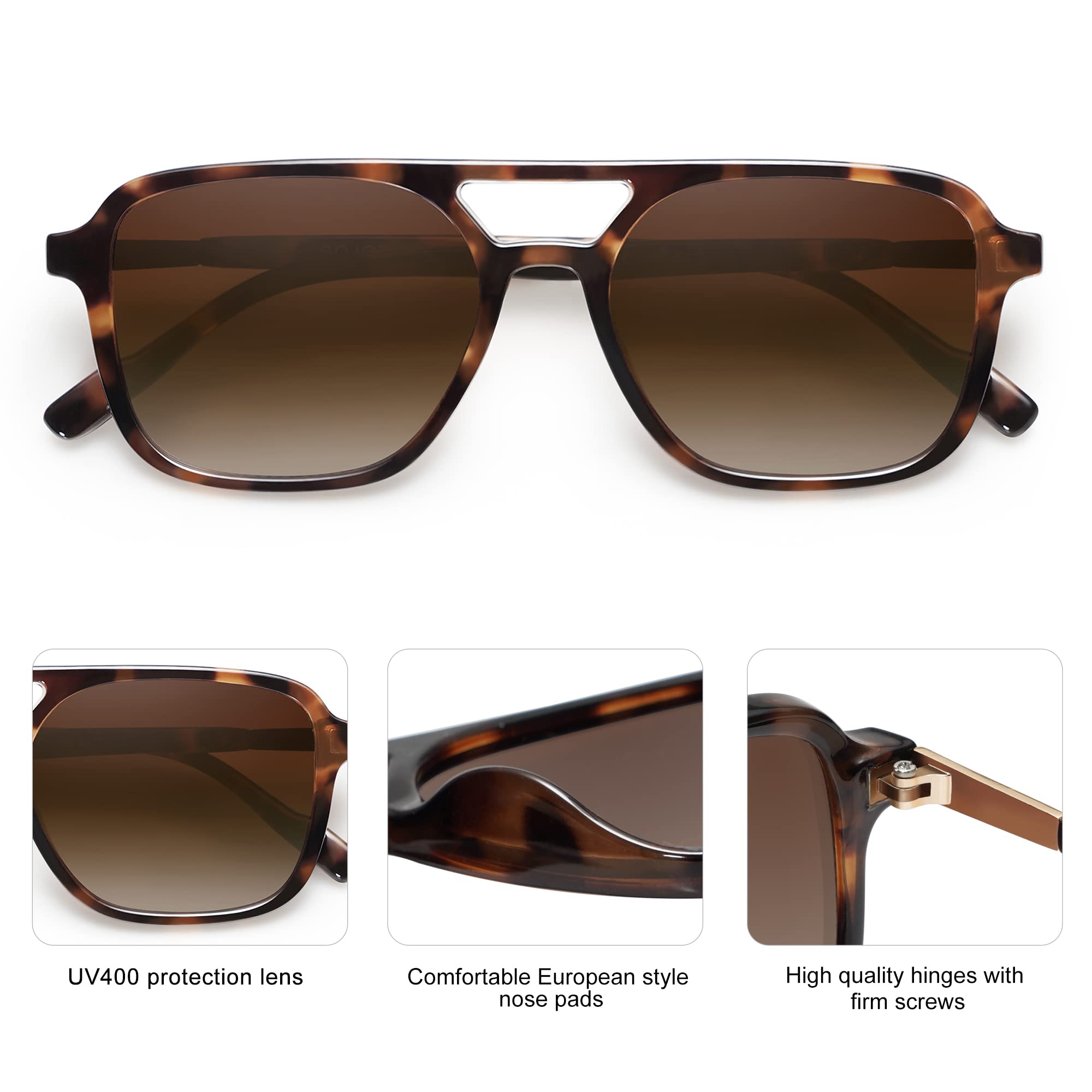 SOJOS Retro Aviator Sunglasses for Women Men,Trendy Rectangle Womens Mens Shades Sun Glasses SJ2202 Tortoise Frame Brown Grading Lens 🍁 All In One Marketplace Canada