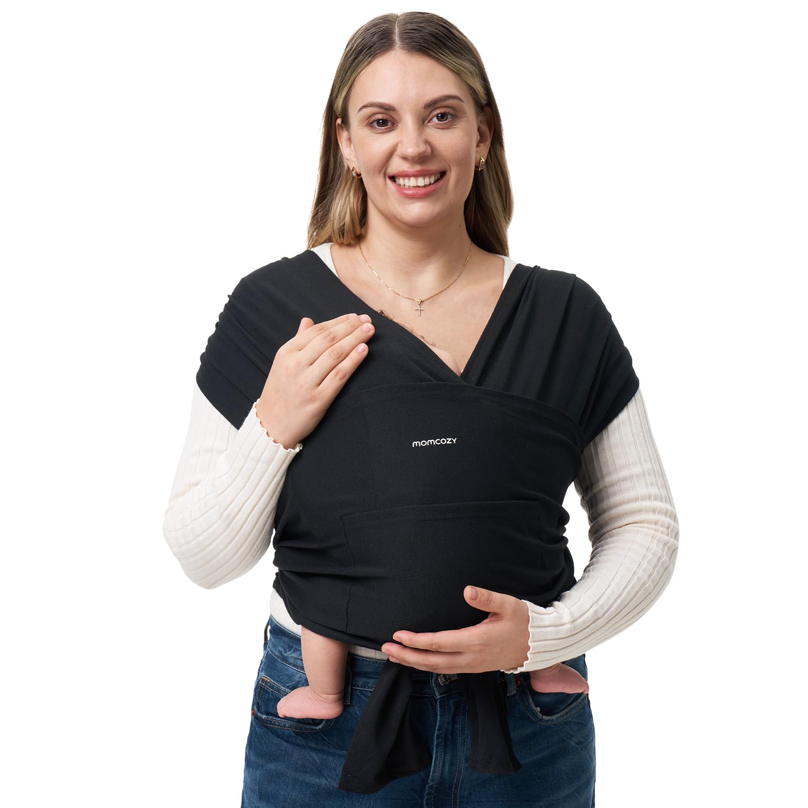 Momcozy Baby Wrap Carrier Slings, Infant Carrier Slings for Newborn up to 50 lbs, Baby Wrap Adjustable for Adult Fits Sizes XXS-XXL, Easy to Wear Baby Carriers, Ergonomic Front Facing/Back, Black 🍁 All In One Marketplace Canada