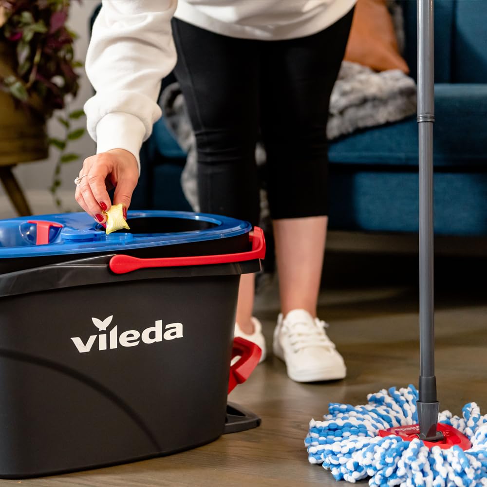 Vileda EasyWring RinseClean Spin Mop & Bucket System with 1 Extra Refill | 2-Tanks Separate Clean and Dirty Water | Machine Washable and Reusable Microfiber Mop Head | Hands-Free Wringing Mop Bucket 🍁 All In One Marketplace Canada