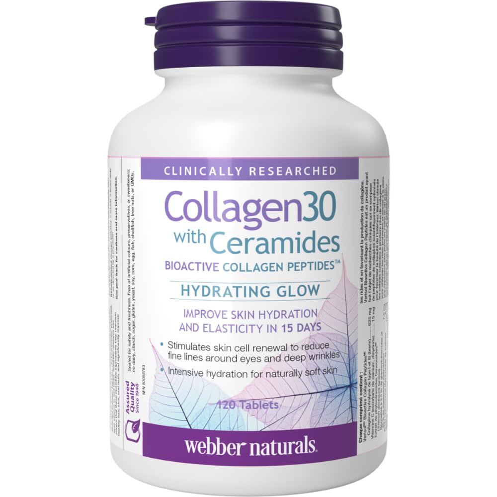 Webber Naturals Collagen30 with Ceramides, Bioactive Collagen Peptides, 120 Tablets, Hydrating Glow, Helps Improve Skin Hydration, Elasticity & Smoothness 🍁 All In One Marketplace Canada