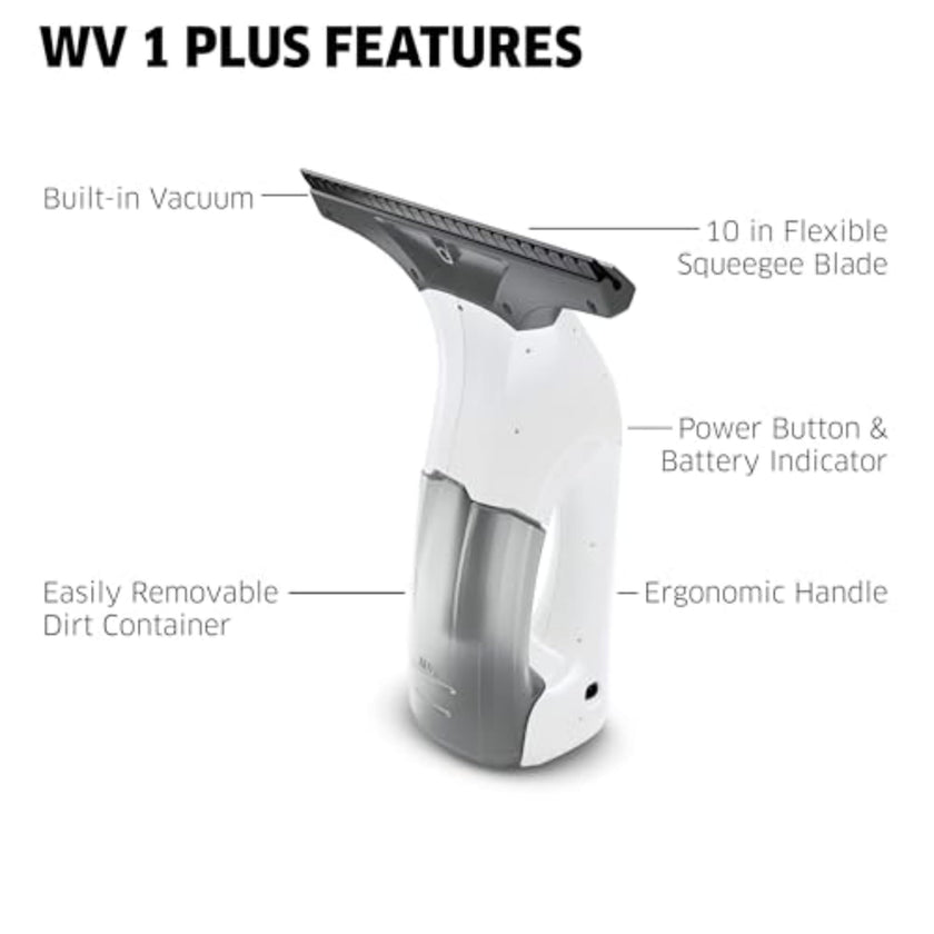 Kärcher WV1 Plus - 2-in-1 Electric Window Vacuum Squeegee - Cleans Showers, Mirrors, Glass, and Countertops - 10 in. Squeegee Blade - White 🍁 All In One Marketplace Canada