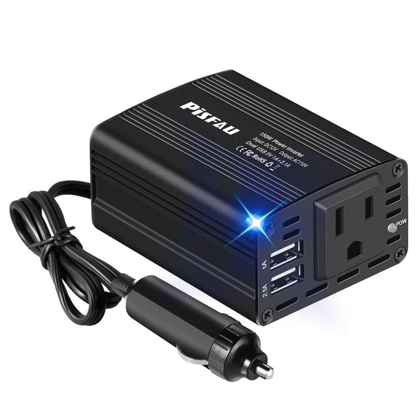150W Power Inverter 12V DC to 110V AC Car Plug Adapter Outlet Converter with 3.1A Dual USB AC car Charger for Laptop Computer Black 🍁 All In One Marketplace Canada