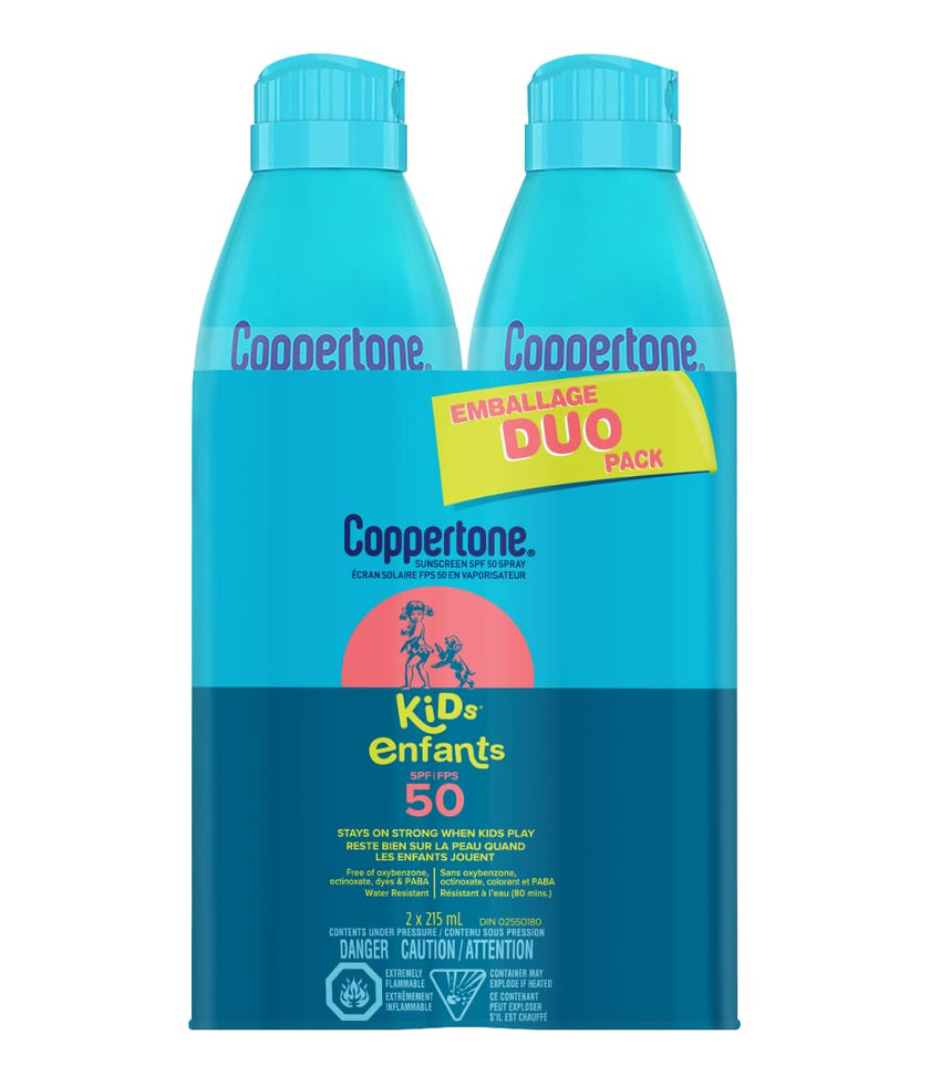 Coppertone Kids Sunscreen Spray SPF 50 Duo Pack, Hypoallergenic Sunscreen for Kids, Water Resistant Face and Body Spray Sunscreen for Children, Octinoxate and Oxybenzone Free, 2 x 215mL 🍁 All In One Marketplace Canada