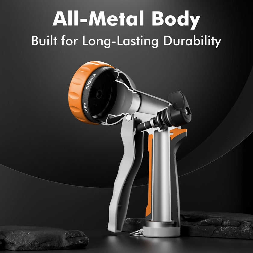 RESTMO Garden Hose Nozzle, Heavy Duty Metal Water Hose Nozzle with 7 Adjustable Spray Patterns, High Pressure Hand Sprayer with Flow Control, Best for Watering Plant & Lawn, Washing Car & Pet, Orange 🍁 All In One Marketplace Canada