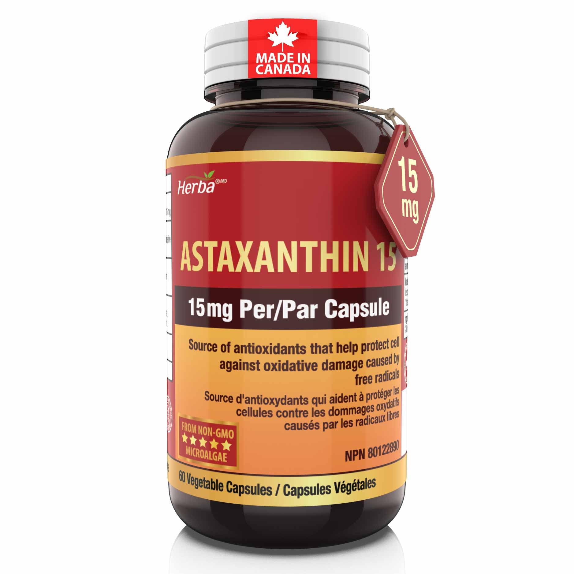 Herba Astaxanthin Supplement 15mg – 60 Vegan Capsules | Made with Non-GMO Micro-algae | Source of Antioxidant | Made and Third Party Tested in Canada 🍁 All In One Marketplace Canada