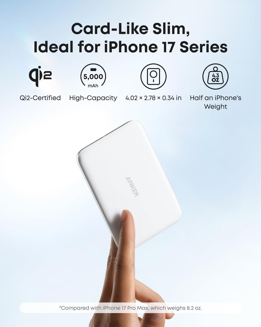 Anker Nano Power Bank, Ultra-Slim 5,000mAh Magnetic Battery Pack, Qi2 Certified 15W Max Ultra-Fast MagSafe-Compatible Portable Charger, Ergonomic Design, for iPhone 17/16/15/14/13/12 Series Only 🍁 All In One Marketplace Canada