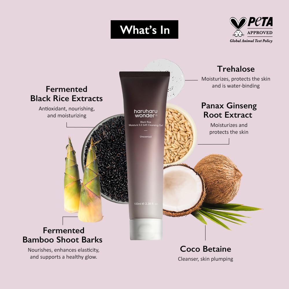 Haruharu Wonder Black Rice Moisture 5.5 Soft Cleansing Gel 100ml Fermented Black Rice Face Wash Foam Cleanser 🍁 All In One Marketplace Canada