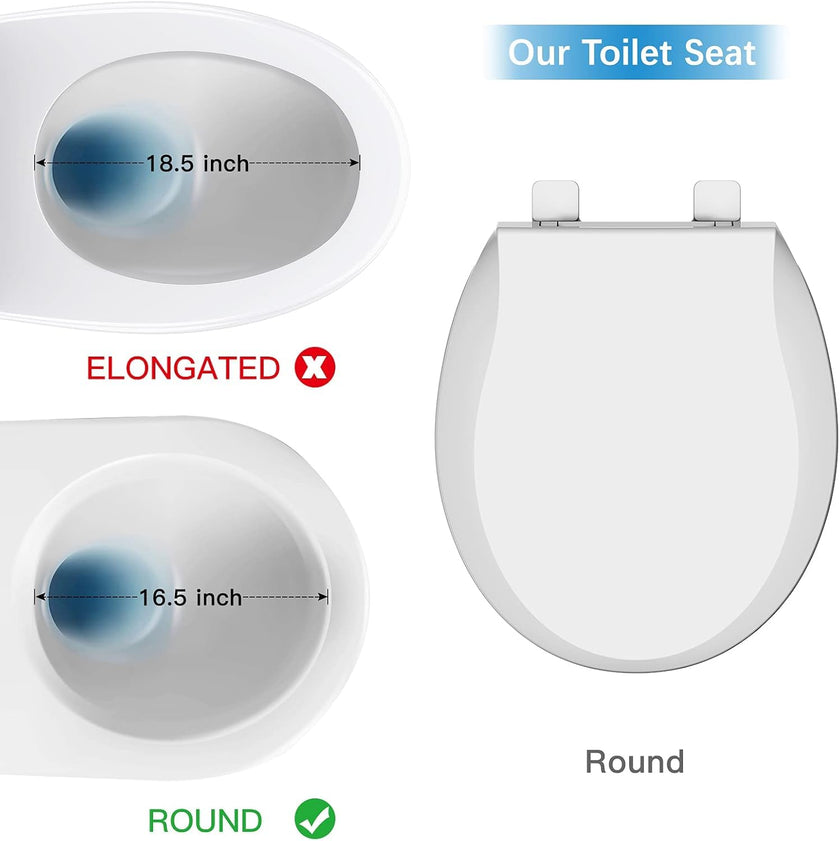 Soft Close Commercial Toilet Seat – 17 Round, Thickened White PP, Quiet Lid, Easy Install & Clean, Never Loosen, Restroom Grade, Fits Most Standard Toilets – Size: 17/19