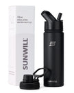 SUNWILL Metal Water Bottle with Straw 22 oz, Stainless Steel Insulated Flask for Cold and Hot Drink, Travel, Sports, Gym, Powder Coated Black 🍁 All In One Marketplace Canada