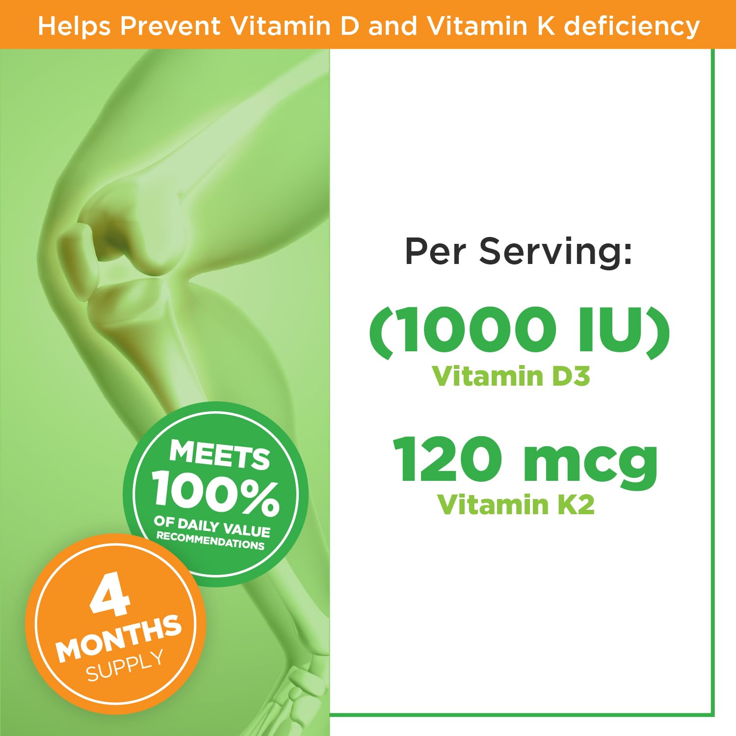 PlantVital High-Potency Vegan Vitamin D3 + K2 -Made in Canada - (1000IU /25 mcg + 120 mcg) for Bones, Teeth and Immune System - Patented MK7 Form - K2 D3 vitamin - 4 Months Supply - 120 Capsules. 🍁 All In One Marketplace Canada