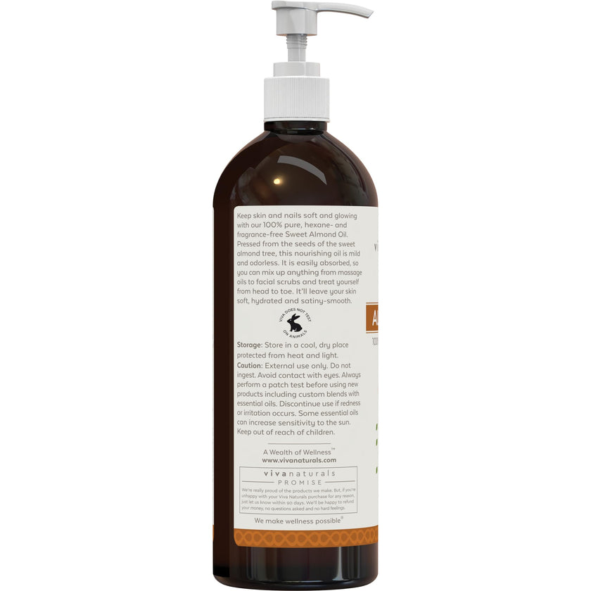 Viva Naturals Sweet Almond Oil – Almond Oil for Skin, Hair & Face, Body Oil After Shower, Body Oil for Dry Skin, Carrier Oil for Essential Oils & Almond Hair Oil, 16 fl oz 🍁 All In One Marketplace Canada