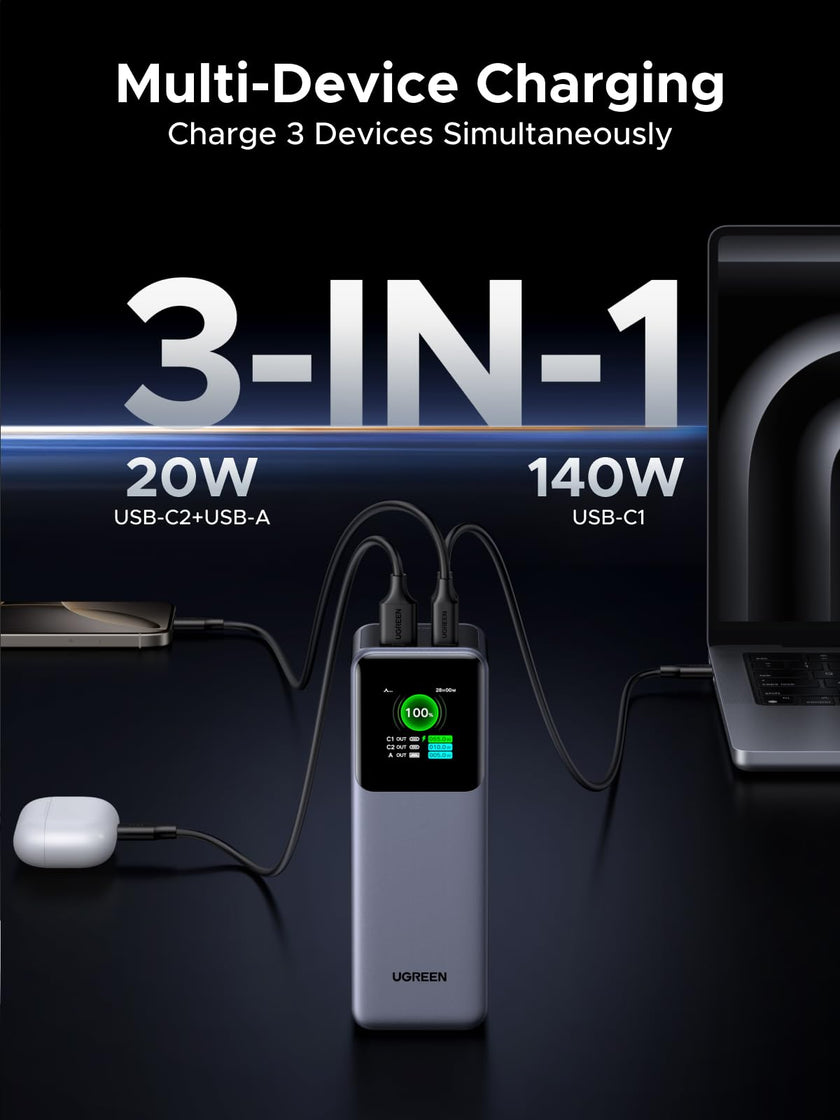 UGREEN Power Bank, 25000mAh 200W, 3-Port Portable Charger, TFT Smart Display, Battery Pack, Compatible with iPhone 16/16 Plus/16 Pro/16 Pro Max, iPhone 15/14/13/12, MacBook, Dell, Galaxy S25 Ultra 🍁 All In One Marketplace Canada