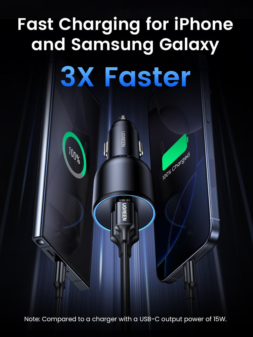 UGREEN 130W Car Charger USB C Fast Charger (with 100W USB C Cable) PD3.0 QC4.0 PPS Fast Charging Car Adapter Compatible with, MacBook, iPhone 17 16 15 14 Pro Max, Galaxy S25 S24 Ultra, iPad 🍁 All In One Marketplace Canada