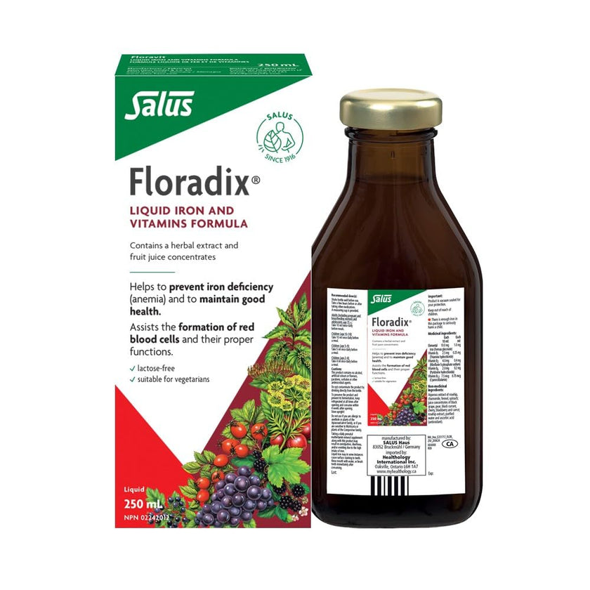 Salus Floradix Liquid Iron and Vitamins | Herbal Iron Supplement for Women, Men, and Children | Vegetarian, Dairy-Free & Non-GMO (250ml) 🍁 All In One Marketplace Canada