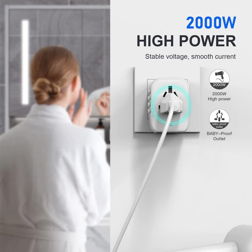 VYLEE Universal International Power Travel Plug Adapter, 5 in 1 European Travel Plug Adapter W/ 3.5A 2xUSB-A and 2xUSB C Wall Charger and Worldwide AC Outlet for Europe USA UK AUS Asia (White) 🍁 All In One Marketplace Canada