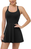 Womens Workout Tennis Dress with Built in Shorts and Bra Athletic Golf Activewear for Exercise, Black, Medium 🍁 All In One Marketplace Canada