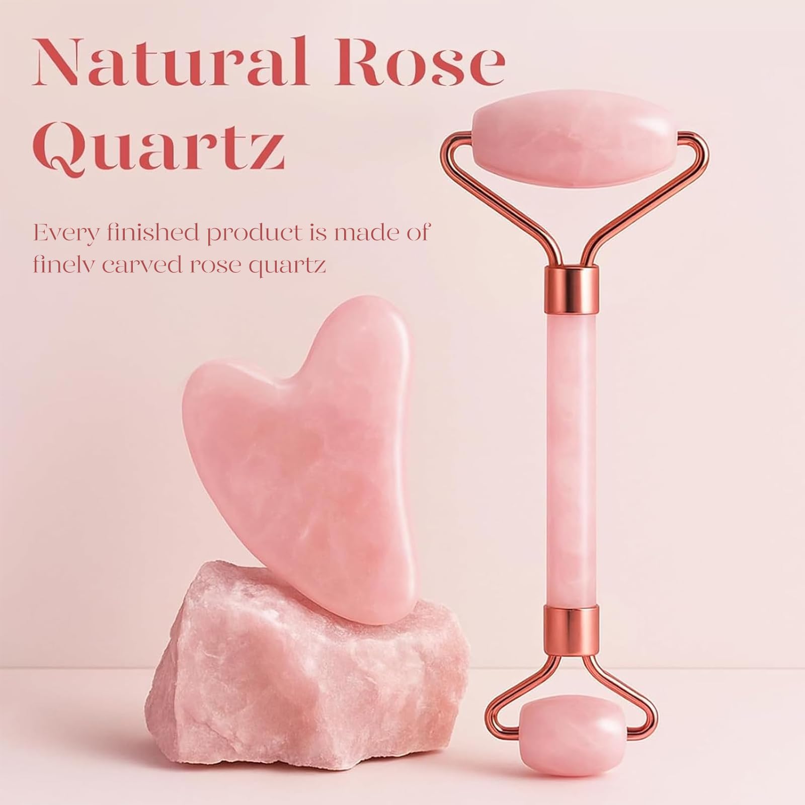 BAIMEI IcyMe Rose Quartz Roller & Gua Sha Set, Cooling Face Roller for Depuffing & Lymphatic Massage, Sculpting Tool for Face, Eyes & Neck, Smooth Skincare Gift for Women and Men 🍁 All In One Marketplace Canada