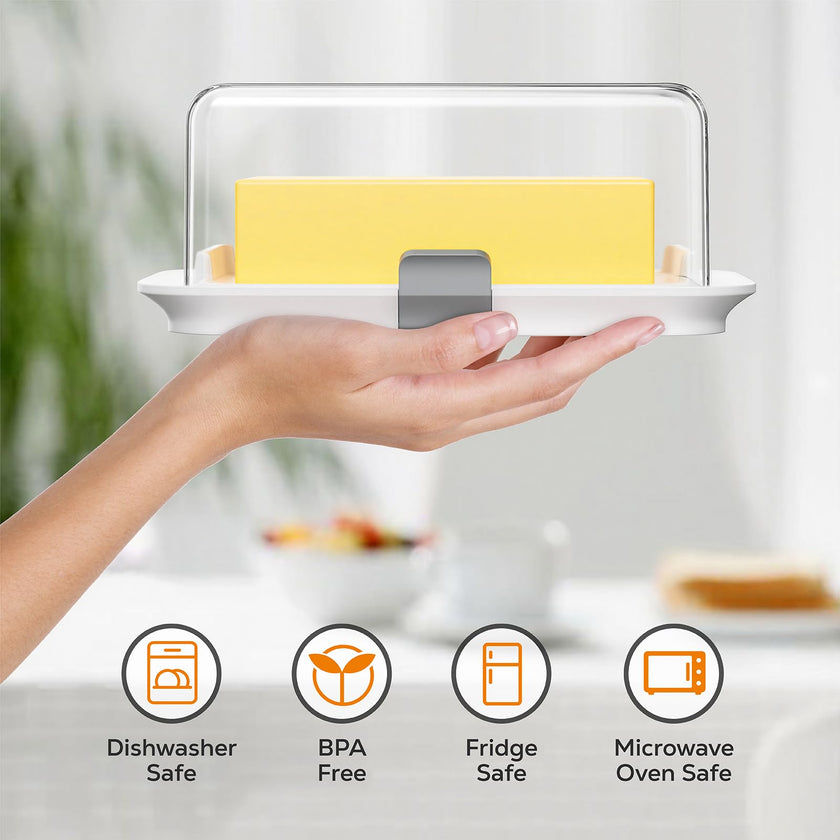Pisol Large Butter Dish for 1 lb Canadian Butter, Airtight Butter Keeper with Lid Fit a Full Pound Block of Butter, Locking Butter Container for Countertop, Cat/Dog Proof, White 🍁 All In One Marketplace Canada