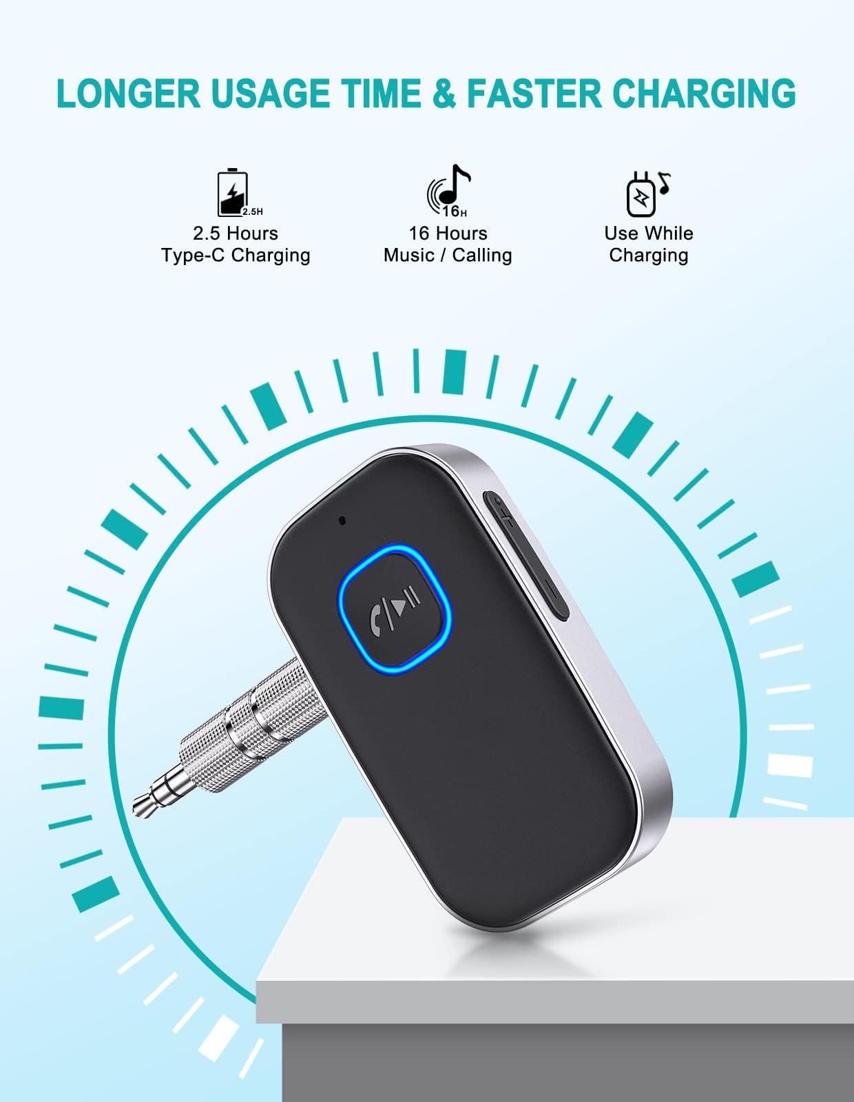 WOCBUY Bluetooth Car Adapter, 3.5mm AUX Bluetooth Receiver for Music Streaming, Wireless Music Audio Adapter with Built-in Mic, Home Stereo, Speakers (Handsfree Car Kits, 16H Playtime, Dual Link) 🍁 All In One Marketplace Canada