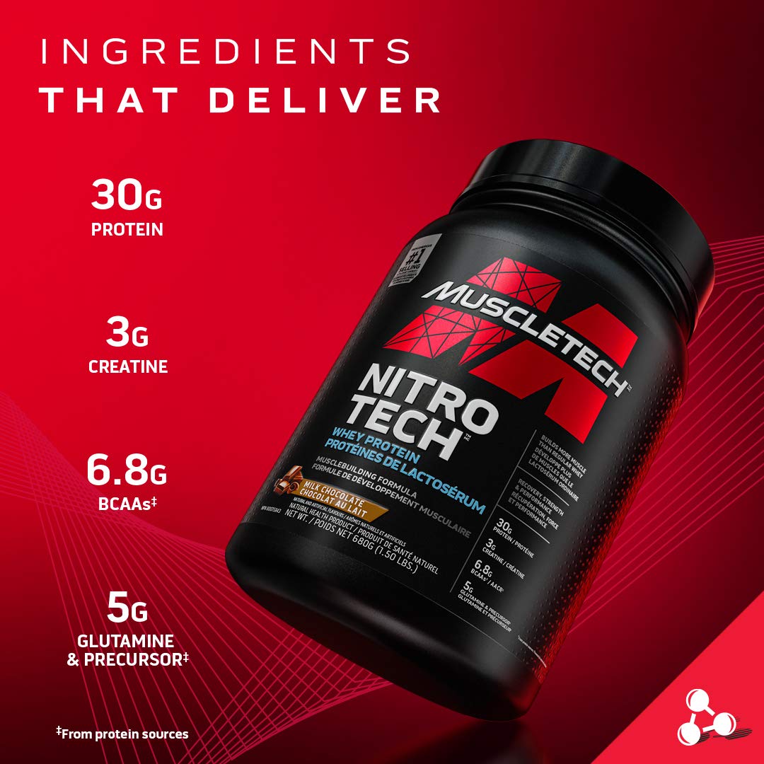 Muscletech Whey Protein Powder - Nitro-Tech Ultimate Muscle Building Formula with Whey Protein Isolate & Peptides - 30g of Protein, 3g of Creatine & 6.8g of BCAA - Milk Chocolate, 5 Pound (Pack of 1) 🍁 All In One Marketplace Canada