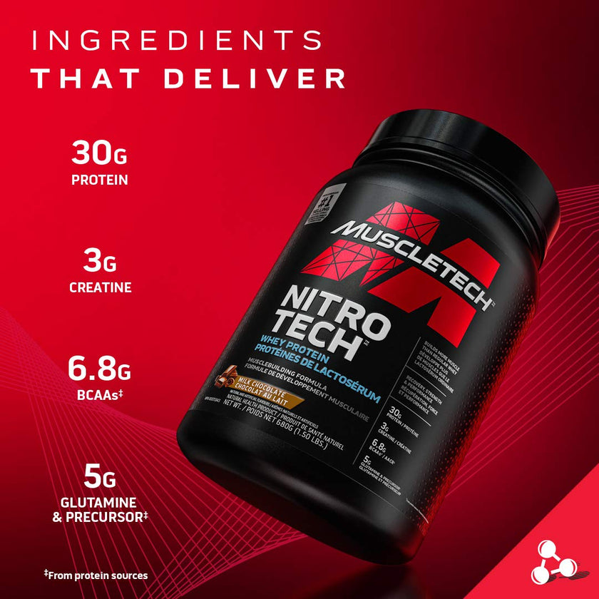 Muscletech Whey Protein Powder - Nitro-Tech Ultimate Muscle Building Formula with Whey Protein Isolate & Peptides - 30g of Protein, 3g of Creatine & 6.8g of BCAA - Vanilla Cream, 5 Pound (Pack of 1) 🍁 All In One Marketplace Canada