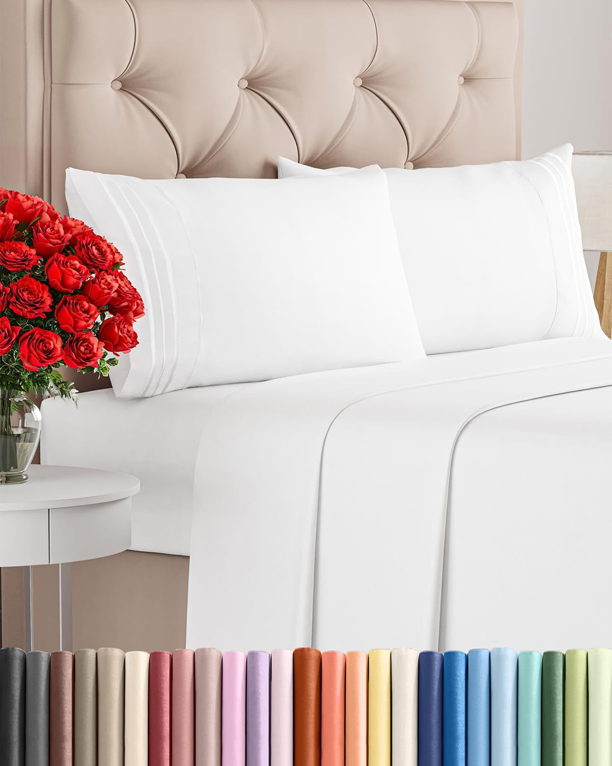 Queen Size 4 Piece Sheet Set - Comfy Breathable & Cooling Sheets - Hotel Luxury Bed Sheets for Women & Men - Deep Pockets, Easy-Fit, Extra Soft & Wrinkle Free Sheets - White Oeko-Tex Bed Sheet Set 🍁 All In One Marketplace Canada
